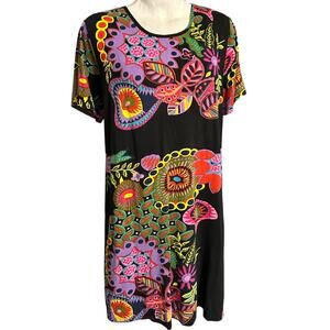 La Cera Short Sleeve Casual A Line Dress Plus Sz 3X Colorful Floral Boho Pockets